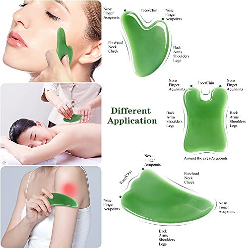 Gua Sha Massage Tool, Facial Scraping Gua Sha Board 3 Pack Nature Jade Stone ...