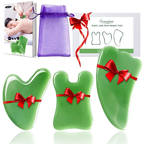 Gua Sha Massage Tool, Facial Scraping Gua Sha Board 3 Pack Nature Jade Stone ...