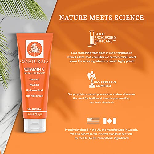 OZNaturals Vitamin C Face Wash With Hyaluronic Acid, Rosehip Oil, Aloe Vera &...