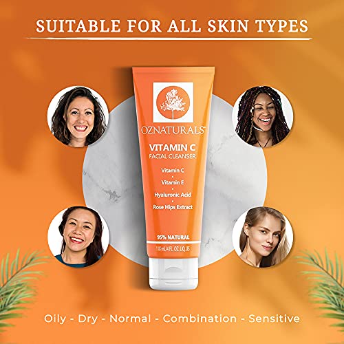 OZNaturals Vitamin C Face Wash With Hyaluronic Acid, Rosehip Oil, Aloe Vera &...