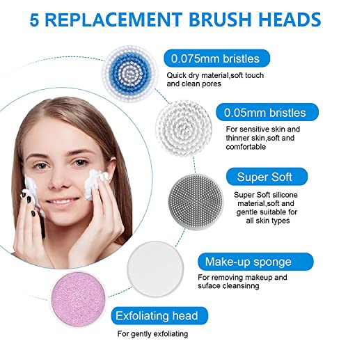Facial Cleansing Brush with Dual Back Face Massage, Electric Spin Facial Brus...