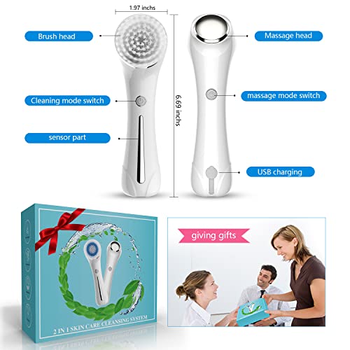 Facial Cleansing Brush with Dual Back Face Massage, Electric Spin Facial Brus...