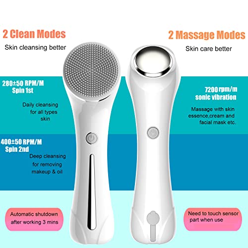 Facial Cleansing Brush with Dual Back Face Massage, Electric Spin Facial Brus...