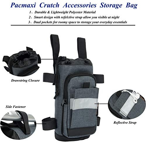 Crutch Bag Lightweight Crutch Accessories Storage Pouch with Reflective Strap...