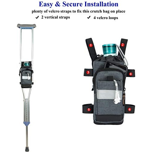 Crutch Bag Lightweight Crutch Accessories Storage Pouch with Reflective Strap...