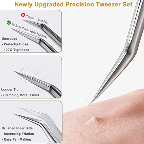 PAFASON Stainless Steel Eyelash Extension Tweezers Set-Precision Tweezers for...