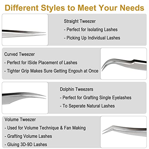 PAFASON Stainless Steel Eyelash Extension Tweezers Set-Precision Tweezers for...