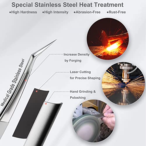 PAFASON Stainless Steel Eyelash Extension Tweezers Set-Precision Tweezers for...