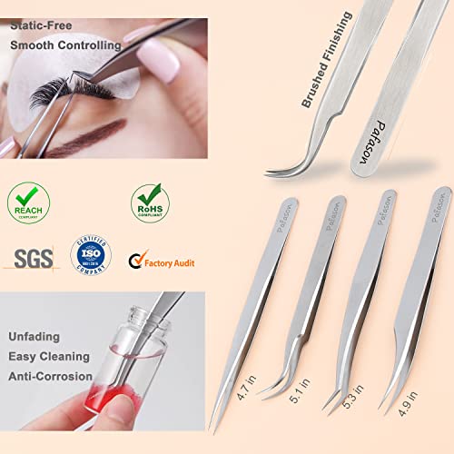 PAFASON Stainless Steel Eyelash Extension Tweezers Set-Precision Tweezers for...