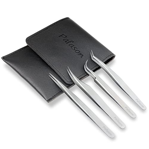 PAFASON Stainless Steel Eyelash Extension Tweezers Set-Precision Tweezers for...