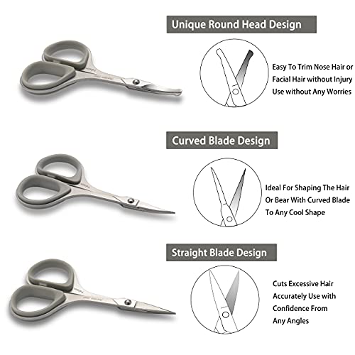 PAFASON Stainless Steel Mustache Beard Facial Nose Hair Trimming Scissor Set ...