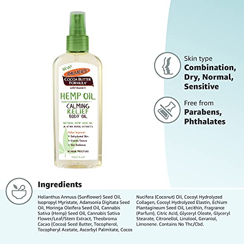 Palmer's Cocoa Butter Formula Hemp Oil Calming Relief Body Oil, 5.1 Ounces