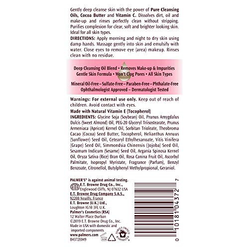 Palmers Cocoa Butter Skin Therapy Cleansing Oil, Face, Rosehip Fragrance, 6.5...