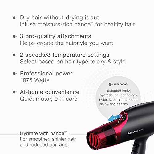Panasonic Nanoe Hair Dryer, 1875 Watt Professional Blow Dryer for Smooth, Shi...