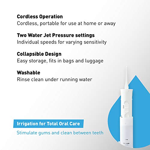 Panasonic Portable Water Flosser, 2-Speed Battery-Operated Oral Irrigator wit...