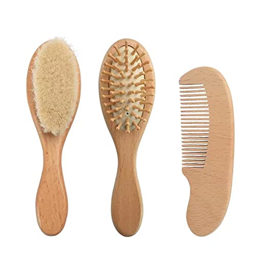 PandaEar Baby Hair Brush and Comb Set for Newborn| Natural Wooden Hairbrush w...