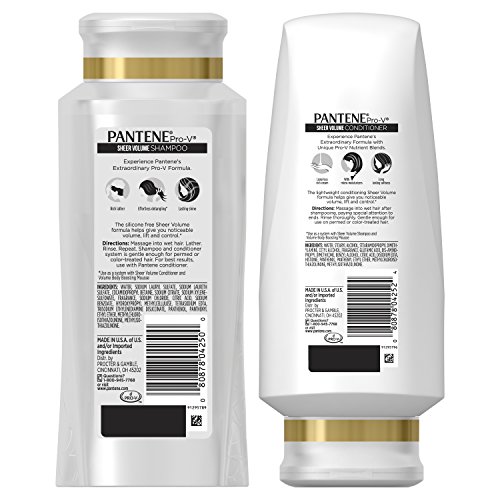 Pantene Volumizing Shampoo and Sulfate Free Conditioner for Fine Hair, Sheer ...
