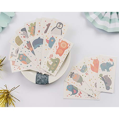 PapaKit Cute Zoo Animals 36 Temporary Fake Tattoo Set, 18 Individually Wrappe...