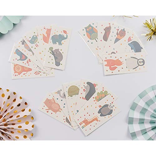 PapaKit Cute Zoo Animals 36 Temporary Fake Tattoo Set, 18 Individually Wrappe...