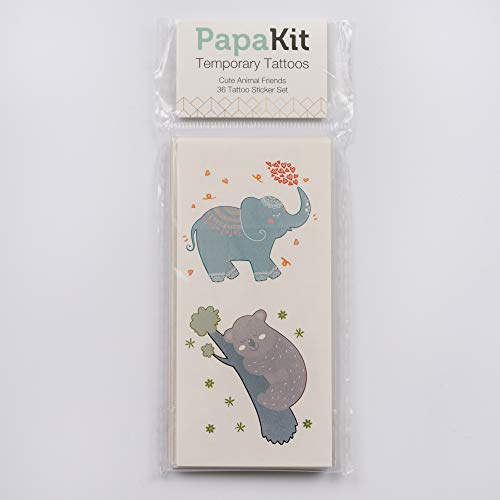 PapaKit Cute Zoo Animals 36 Temporary Fake Tattoo Set, 18 Individually Wrappe...