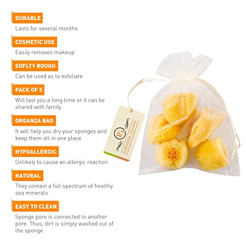 Natural Yellow Sea Silk Sponges 1,5 Inches Pack of 5 in an Organza Bag. Great...