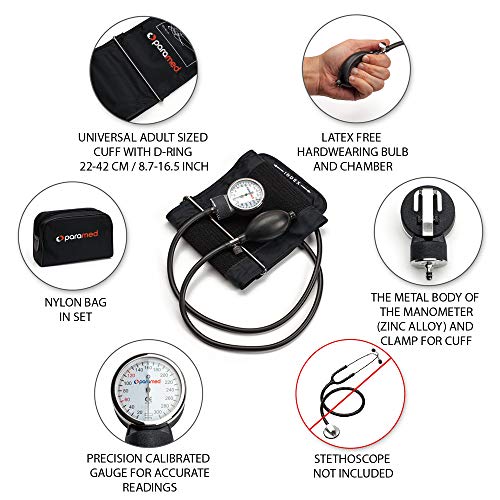 PARAMED Aneroid Sphygmomanometer – Manual Blood Pressure Cuff with Universal ...