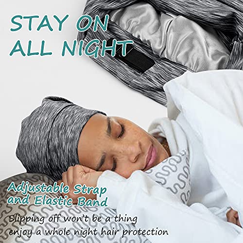 Satin Lined Sleep Cap Bonnet for Curly Hair and Braids, Stay On All Night Hai...