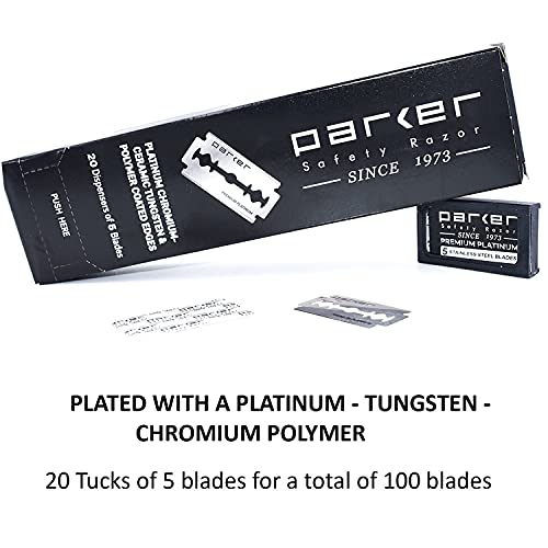 100 Count, Parker Safety Razor Double Edge Safety Razor Blades, Premium Plati...