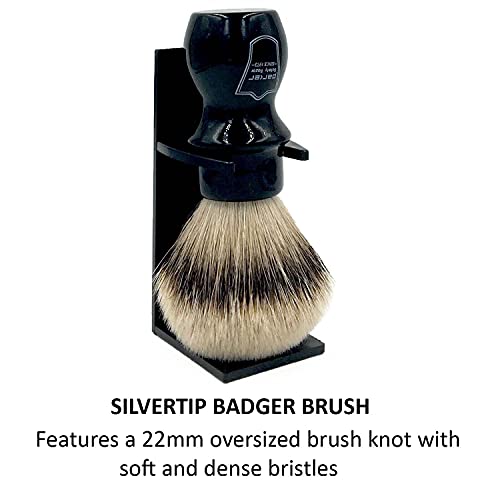 Parker Safety Razor, 100% Silvertip Badger Mug Shaving Brush with Brush Stand...