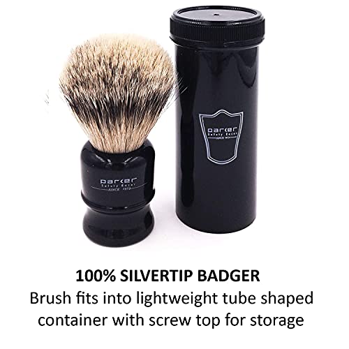 Parker Safety Razor,100% Silvertip Travel Shave Brush with Case, Black - Also...