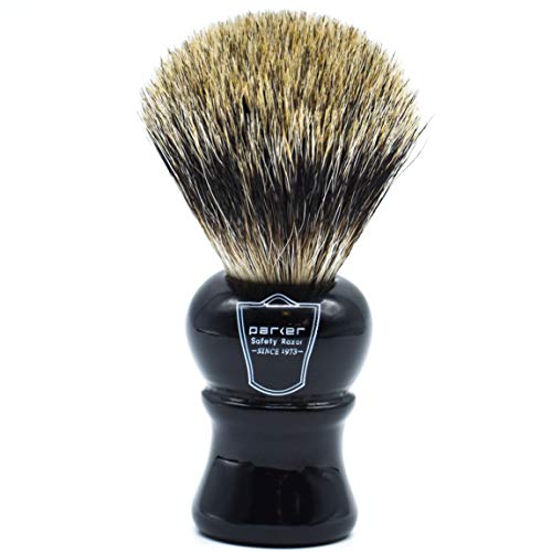 Parker Safety Razor, Long Loft 3-Band Pure Badger Bristle Shaving Brush with ...