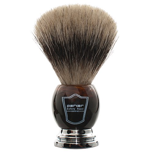 Parker Safety Razor, Premium 3-Band Pure Badger Bristle Shaving Brush with St...