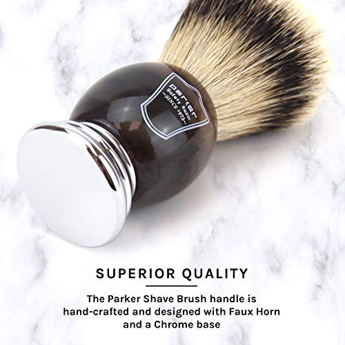 Parker Safety Razor Silvertip Badger Shaving Brush–Faux Horn Handle with a Ch...