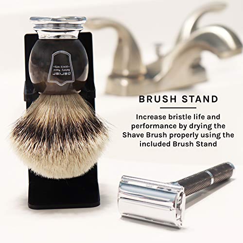 Parker Safety Razor Silvertip Badger Shaving Brush–Faux Horn Handle with a Ch...