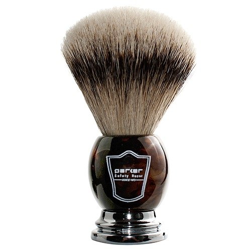 Parker Safety Razor Silvertip Badger Shaving Brush–Faux Horn Handle with a Ch...