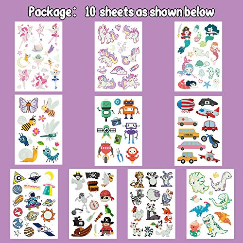 PARTYWIND Luminous Temporary Tattoos for Kids, Waterproof Fake Tattoos Sticke...