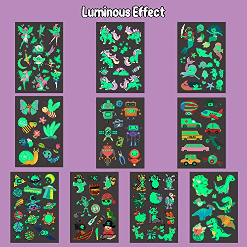 PARTYWIND Luminous Temporary Tattoos for Kids, Waterproof Fake Tattoos Sticke...