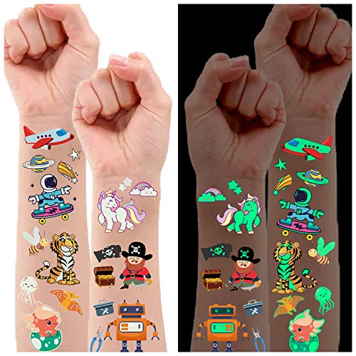 PARTYWIND Luminous Temporary Tattoos for Kids, Waterproof Fake Tattoos Sticke...