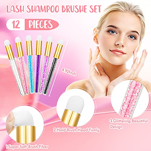 12 Pieces Glitter Lash Shampoo Brushes, Nose Pore Deep Cleaning Brush, Peel o...