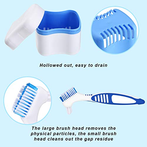 2 Denture Bath Cases Denture Cups with 2 Denture Cleaner Brushes Denture Boxe...