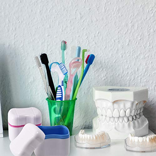 2 Denture Bath Cases Denture Cups with 2 Denture Cleaner Brushes Denture Boxe...