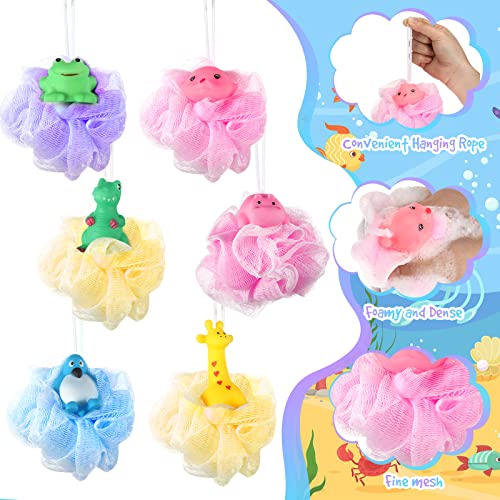 6 Pieces Kid Bath Loofah Animal Kids Sponges Bath Pouf Fun Shower Sponge Bath...