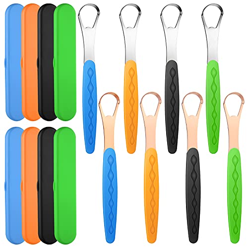 8 Pieces Tongue Scraper Cleaner with Travel Case Tongue Scraper Cleaner Metal...