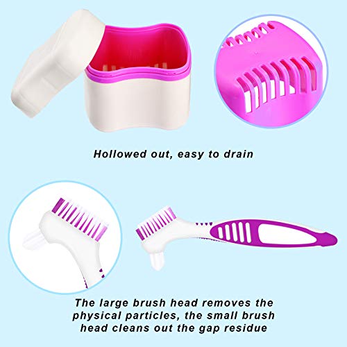 Denture Bath Case with Denture Cleaner Brush Denture Toothbrush, Denture Cup ...