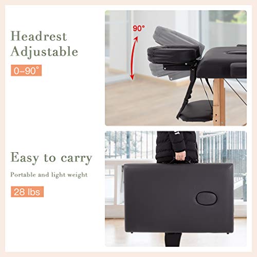 Massage Table Massage Bed Spa Bed 73” Long 2 Folding Portable Massage Table W...