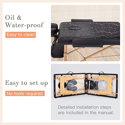 Massage Table Massage Bed Spa Bed 73” Long 2 Folding Portable Massage Table W...