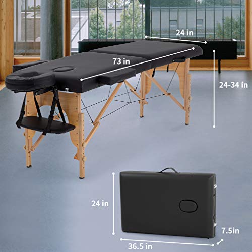 Massage Table Massage Bed Spa Bed 73” Long 2 Folding Portable Massage Table W...