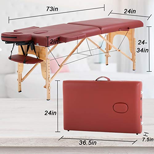 Massage Table Portable Massage Bed Spa Bed 73''L 24" W Height Adjustable PU L...
