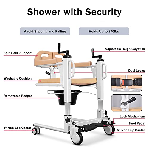 PAYRFV Patient Lift Wheelchair for Home Transport Chair with 180 Split Seat, ...