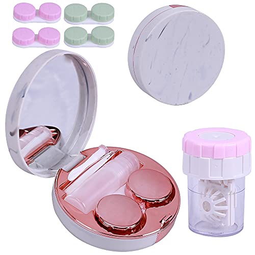 Contact Lenses Case Kit, Marble Contact Lens Case with Mirror,Portable Contac...